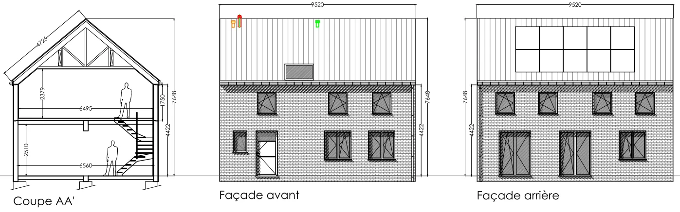 Coupe et façade modèle Cosy