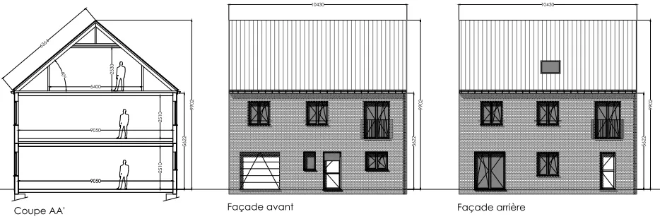 Façade et coupe du modèle Marina