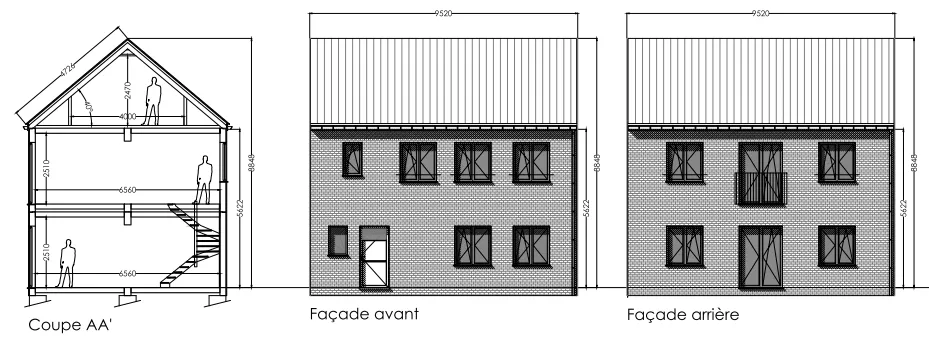 Coupe et façade modèle Garden