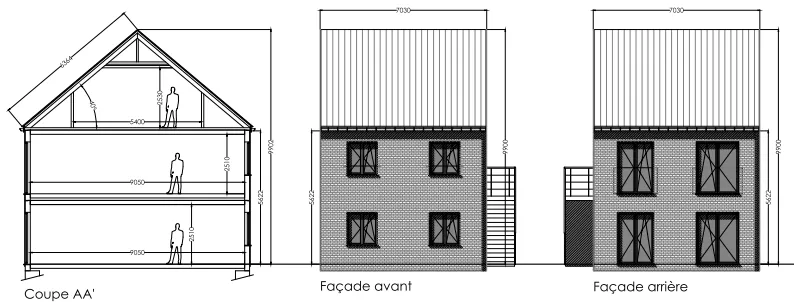 Coupe et façade immeuble de rapport 2x2