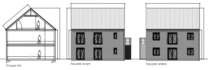 Coupe et façade immeuble de rapport 2x3