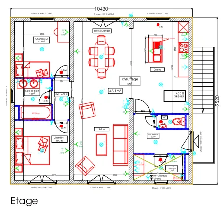 Etage immeuble de rapport 2x3