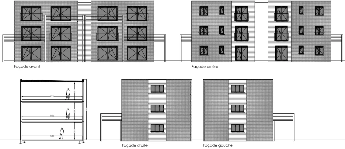 Coupe et façade immeuble de rapport 6x3