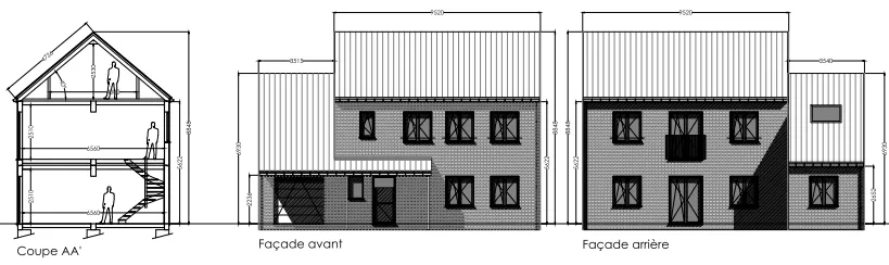 Coupe et façade modèle Louisiane