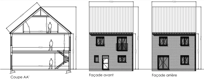 Coupe et façade du modèle Spirit