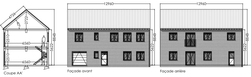 Coupes et façades du modèle Trianon